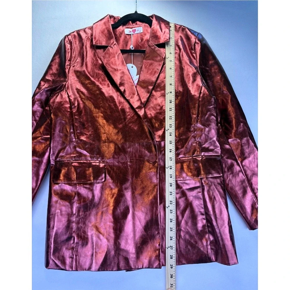 BuddyLove Women's M Avery Metallic Red Faux Leather Double Breasted Blazer NWT